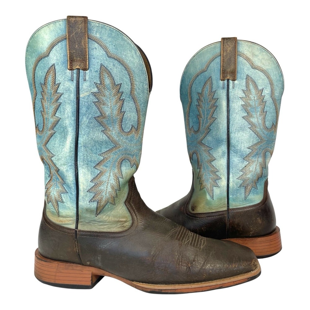 Ariat Western Work Cowboy Boots Mens 13D Blue Brown Leather Distressed